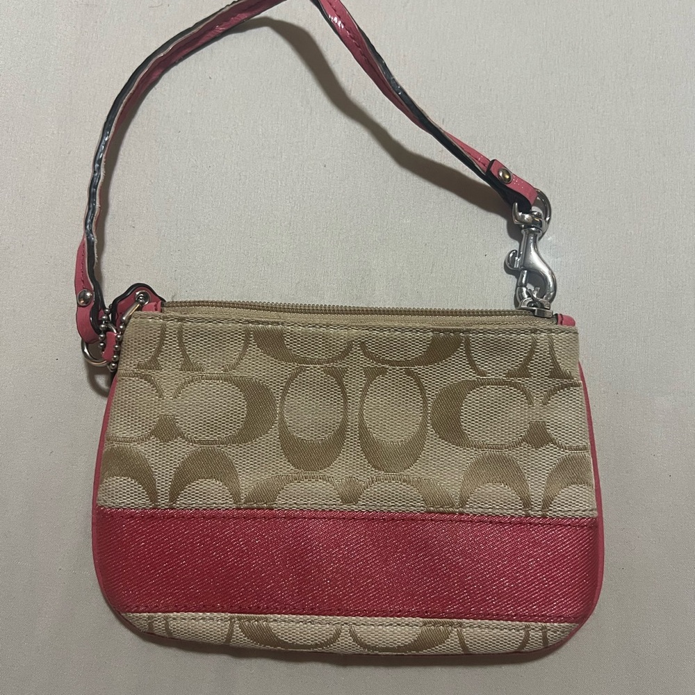 Coach Beige and Red Signature Wristlet